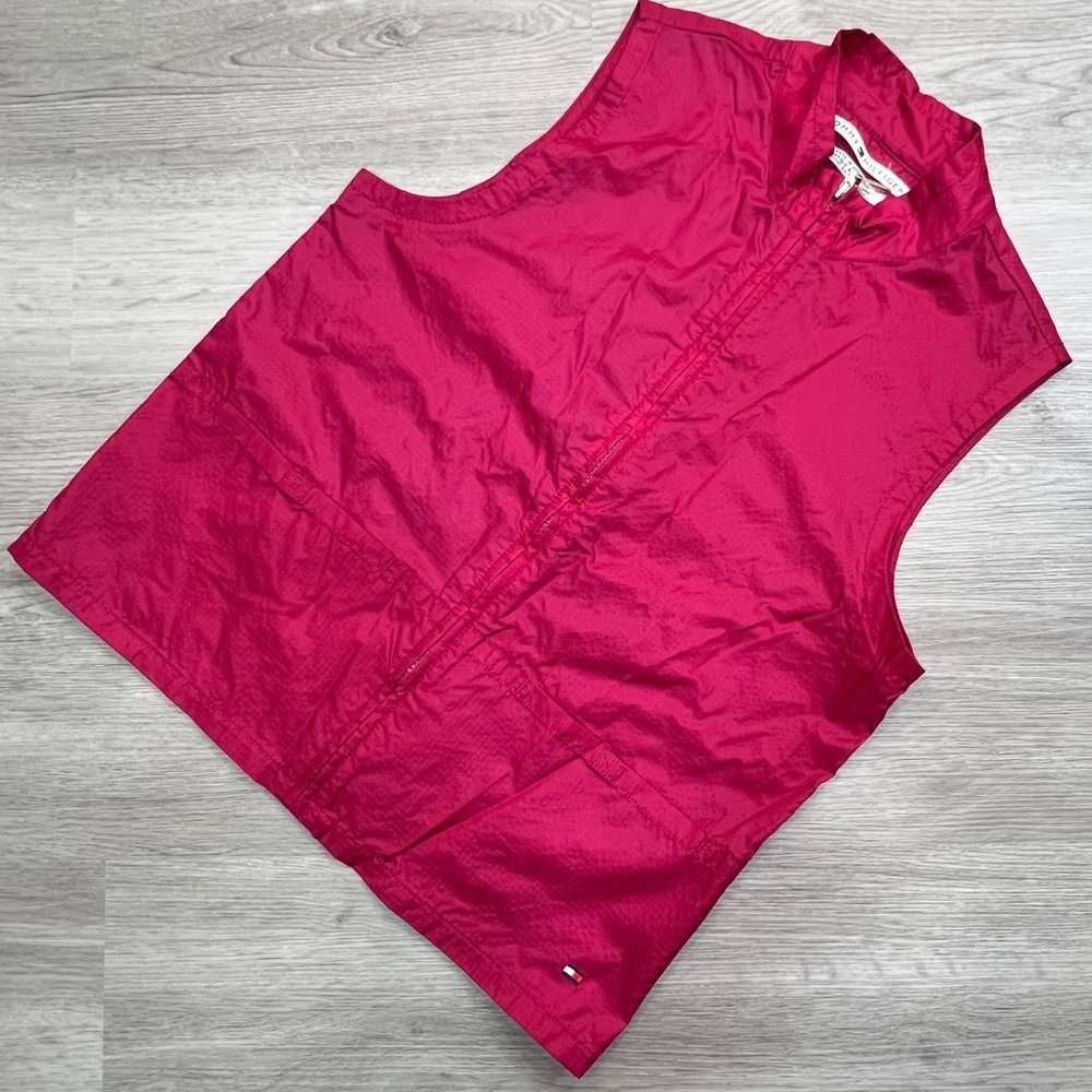 Tommy Hilfiger Womens Vest Size M Full Zip Sleeveless Lightweight Pink Nylon